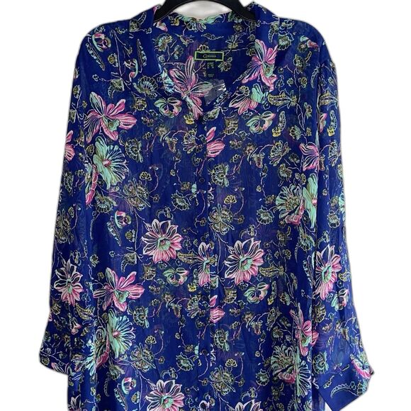 C Wonder Sheer Duster Top Plus Size 26WP Long Sleeve Coverup Floral Womans - Picture 3 of 10